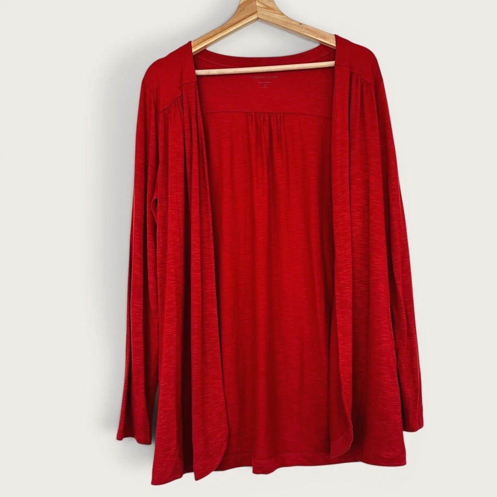 Coldwater Creek Rust Red Open Front Cardigan Slub Knit Rayon Blend Womens Medium